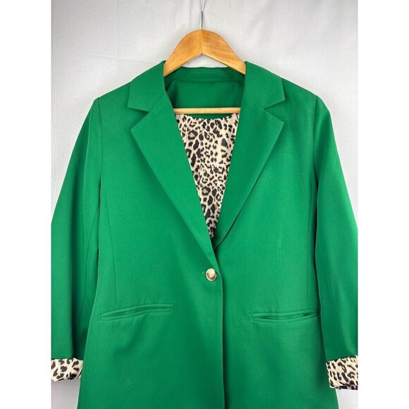Green Blazer With Leopard Print Lining Medium - Picture 1 of 5